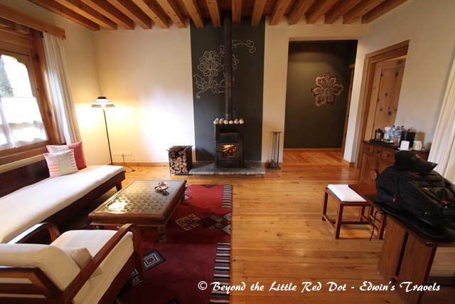 Warmth from the fireplace when you enter the villa...