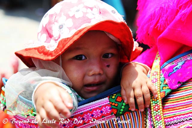 Mothers always carry their babies on their backs as they go about doing their chores.