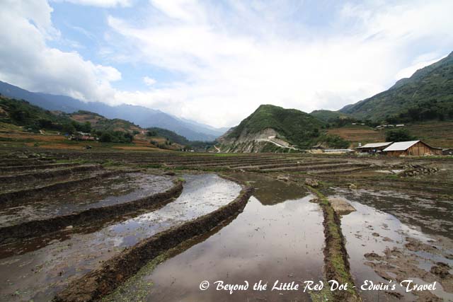 The morning was getting hotter. And we found this nice spot with the sky reflected in the rice fields.