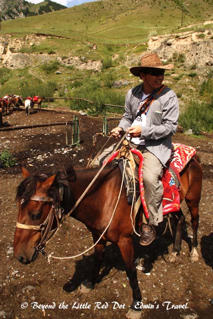 Getting our horses ready for the ride to see the waterfall. 