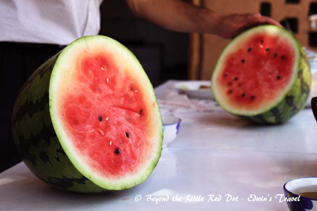 Our guide had bought melons from the local vendors. They were very sweet and juicy. Perfect in the hot weather.
