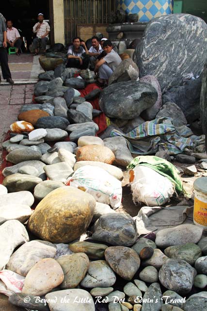 The jade market. The little rocks in front are raw jade boulders.