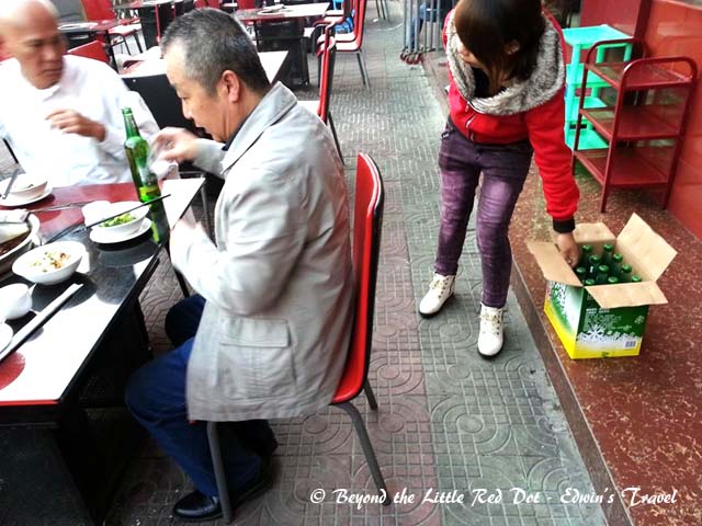 The restaurant gave us a free crate of beer for ordering the buffet dinner. Yes, in China, you have to drink beer by the crates.