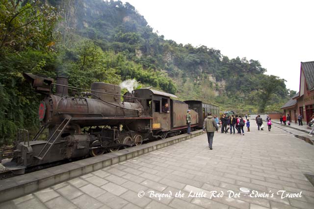 We stopped and got off at Bajiaogou village. The train continued on to Huangcun coal mine but we didn't buy the tickets for that visit. The train would come back later to pick us.
