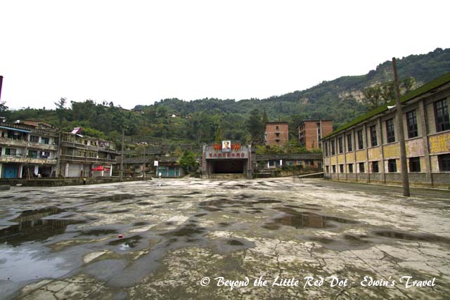 The village square with its 1960's architecture. 