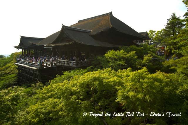 The main hall of the temple which juts out from the hill side.