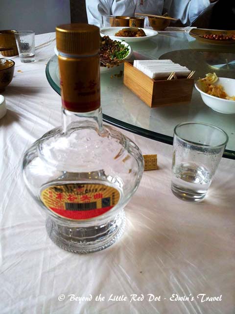 Chinese rice wine to wash it all down. At more than 50% alcohol content, I swear you can run your car on this stuff.