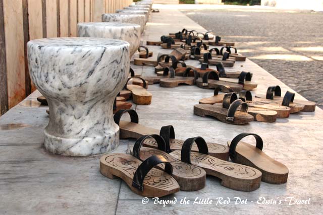 Sandals for worshippers to wear while they wash their feet, before entering the mosque.