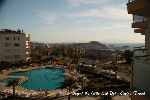 The view of the coast and the hotel pool from our room. There was time for us to take a swim and followed by a poolside BBQ dinner.