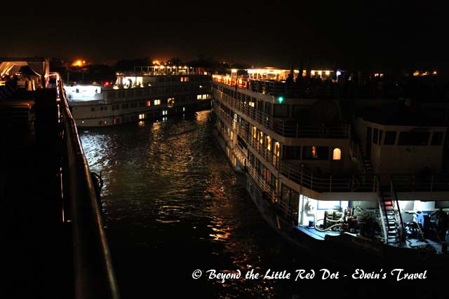 We can see the rest of the cruise ships waiting in line to pass through the locks.