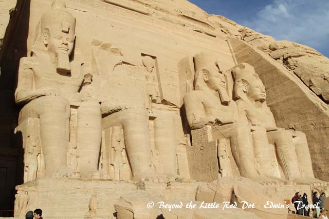 Close up of the massive statues of the pharaoh.