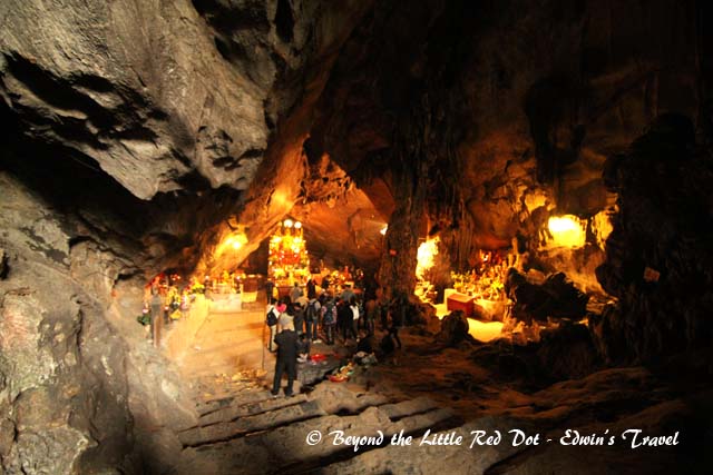 Behind the shrine is a cave which serves as the temple. There are several altars dedicated to different deities.