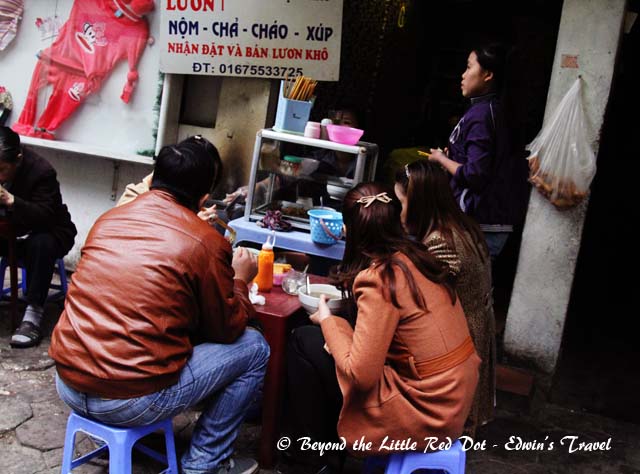 Eating on stools and by the roadside is a daily affair.