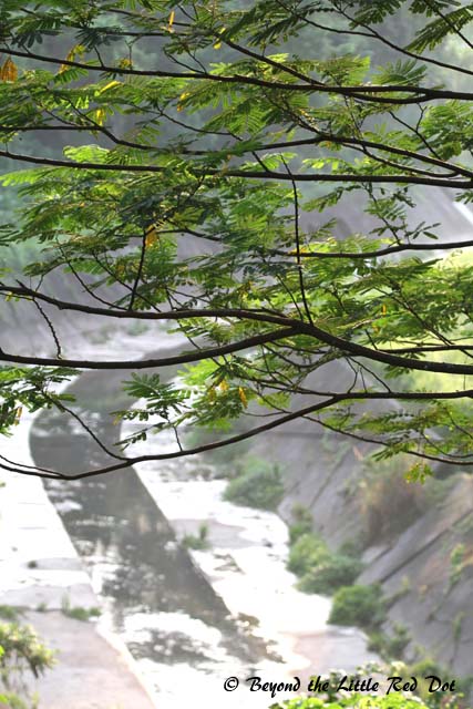 There is a large storm drain somewhere along the way.