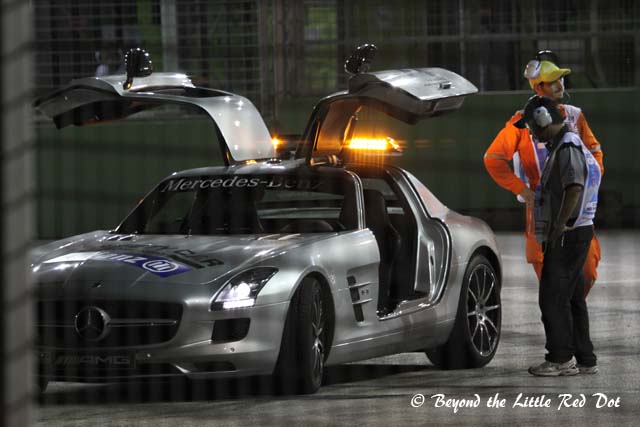 The safety car going round to inspect the track before the first qualifying round starts. 