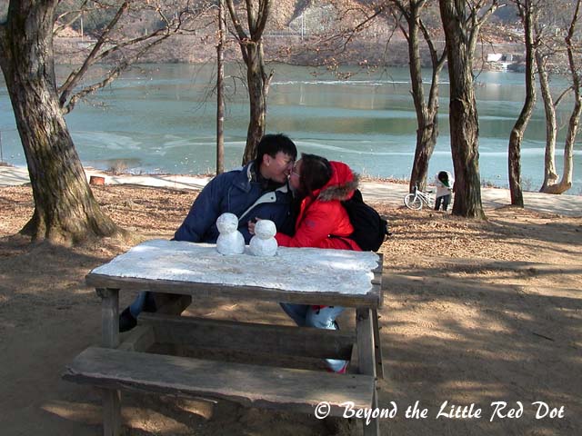 This bench and table is of some scene from the drama. I have no idea what scene we were reenacting.