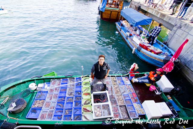 There are also fishermen selling live seafood. You can buy these and bring them home to cook or ask the restaurants to cook them for you for a fee.