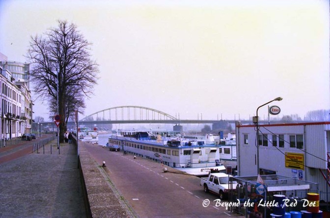 Another view of the bridge from the river. It is now called the John Frost Bridge and is actually the third incarnation of the famous bridge. The original bridge was destroyed and rebuilt twice in WW2.