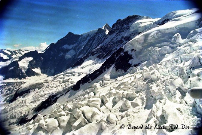 From windows in the tunnel, I could see the glaciers flowing into the valley below.