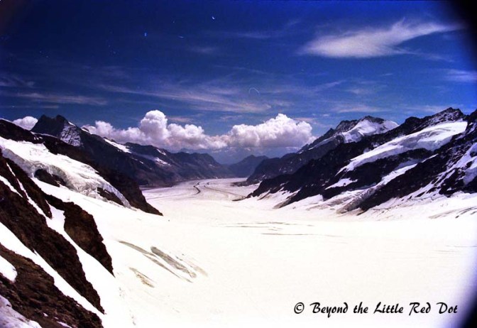 From the windows in the tunnel wall, I could see the glaciers flowing into the valley below.