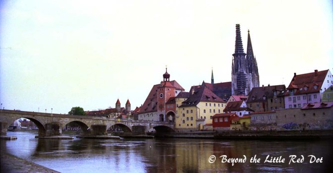 The old medieval town centre of Regensburg with it's Roman stone bridge.