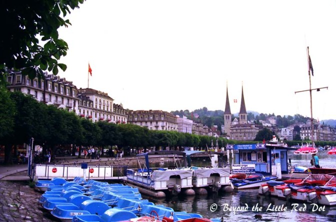 A view of Lucerne with the Hofkirche church in the distance.
