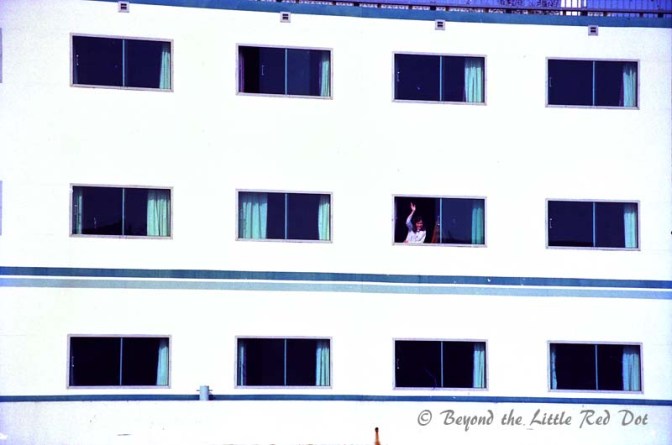 Passing by a cruise liner in the port area.