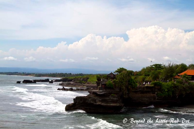 The rocky coast line around Tanah Lot.
