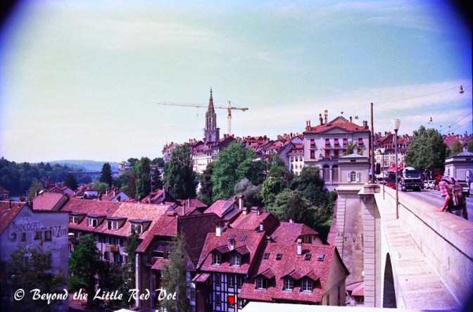 A view of Bern's Old Town along one of the bridges spanning the Aare River.