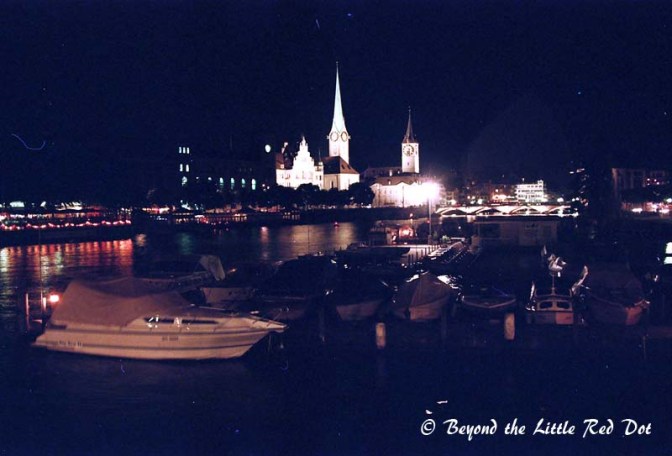 Night scene of Zurich and the Lake promenade.