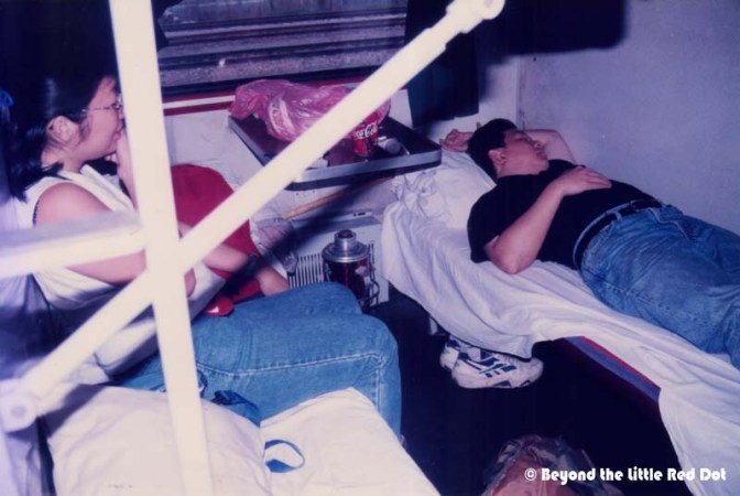 Welcome to the 'hard' life. Our hard sleeper bunks with 3 bunks stacked on top of each other. Without locakable compartments, security of your personal belongings was paramount.