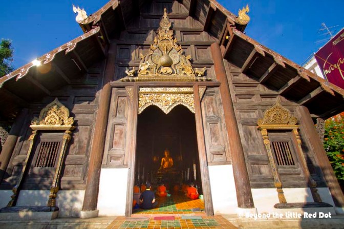 Novice monks were having their morning prayer service.