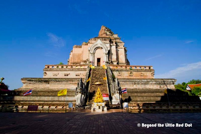 The stupa of Wat Chedi Luang. It was damaged in an earthquake in 1545 and remains like that until now.