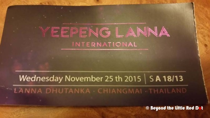 My ticket to the Sky Lantern Festival. The ticket price is US$100. I heard that only 3000 tickets were allowed due to the capacity of the venue, so imagine the black market price.