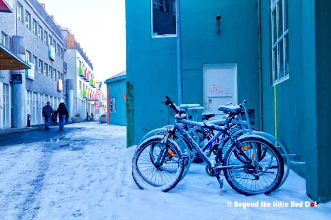 Unused rental bicycles belonging to the Icelandair Marina Hotel. I wanted to book this hotel initially but it was full.