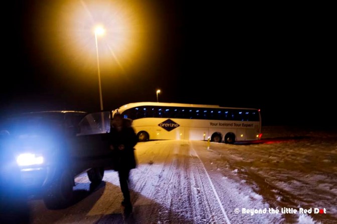 Even the experts can get it wrong. This excursion bus got stuck on the snow out road while trying to make a turn. The tourists had to wait out the night while they got another bus to come.