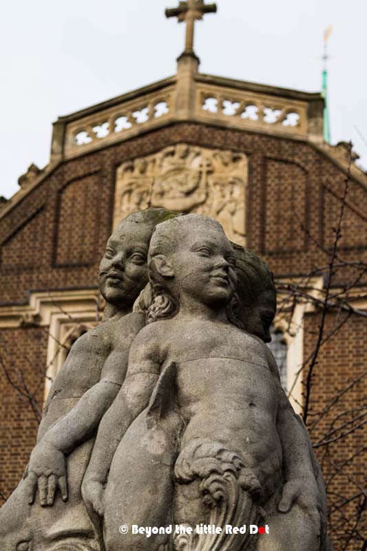 A statue of cherubs near the Tower. There is also a nice restaurant where we had a good breakfast.