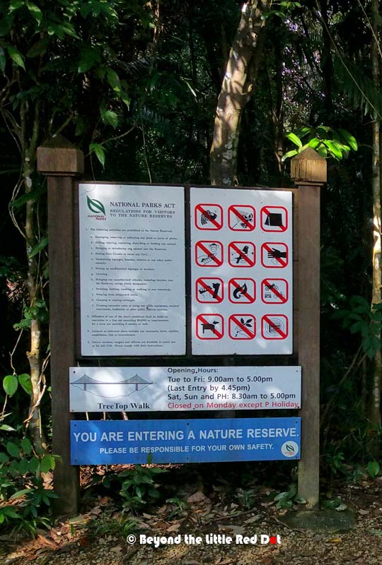 An information signboard with details about the opening hours and do's and don'ts.