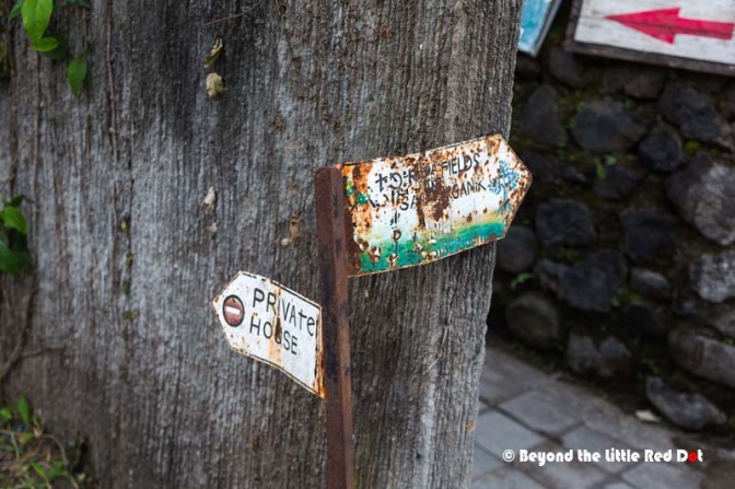 Once you walk behind the main part of town, you will be in quiet residential areas. More hard to find signs abound.