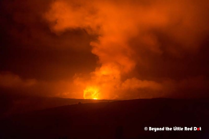Kilauea crater at night. The wind was blowing the fumes away from us which was good.