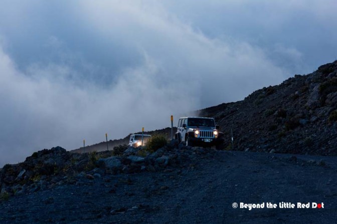 We stopped at 1 point for a photo opportunity. Here are a couple of Jeep Wranglers coming up the road.