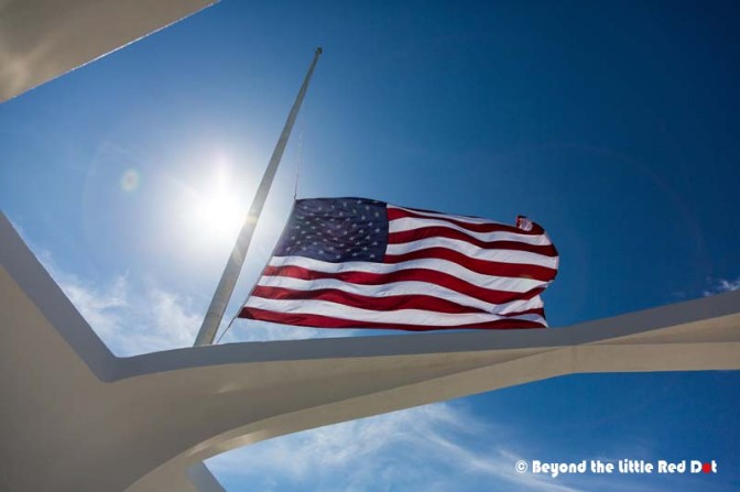 The flags in Pearl Harbor are always at half mast to honour the dead.