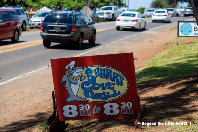 One of the popular beaches along the North Shore is Shark's Cove. There is a sheltered cove for snorkeling here and several restaurants.
