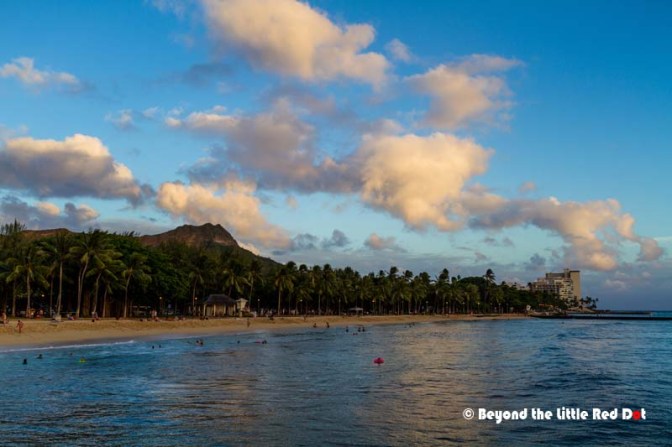 Diamond Head crater can be seen from Waikiki Beach. It's another famous landmark in Oahu.